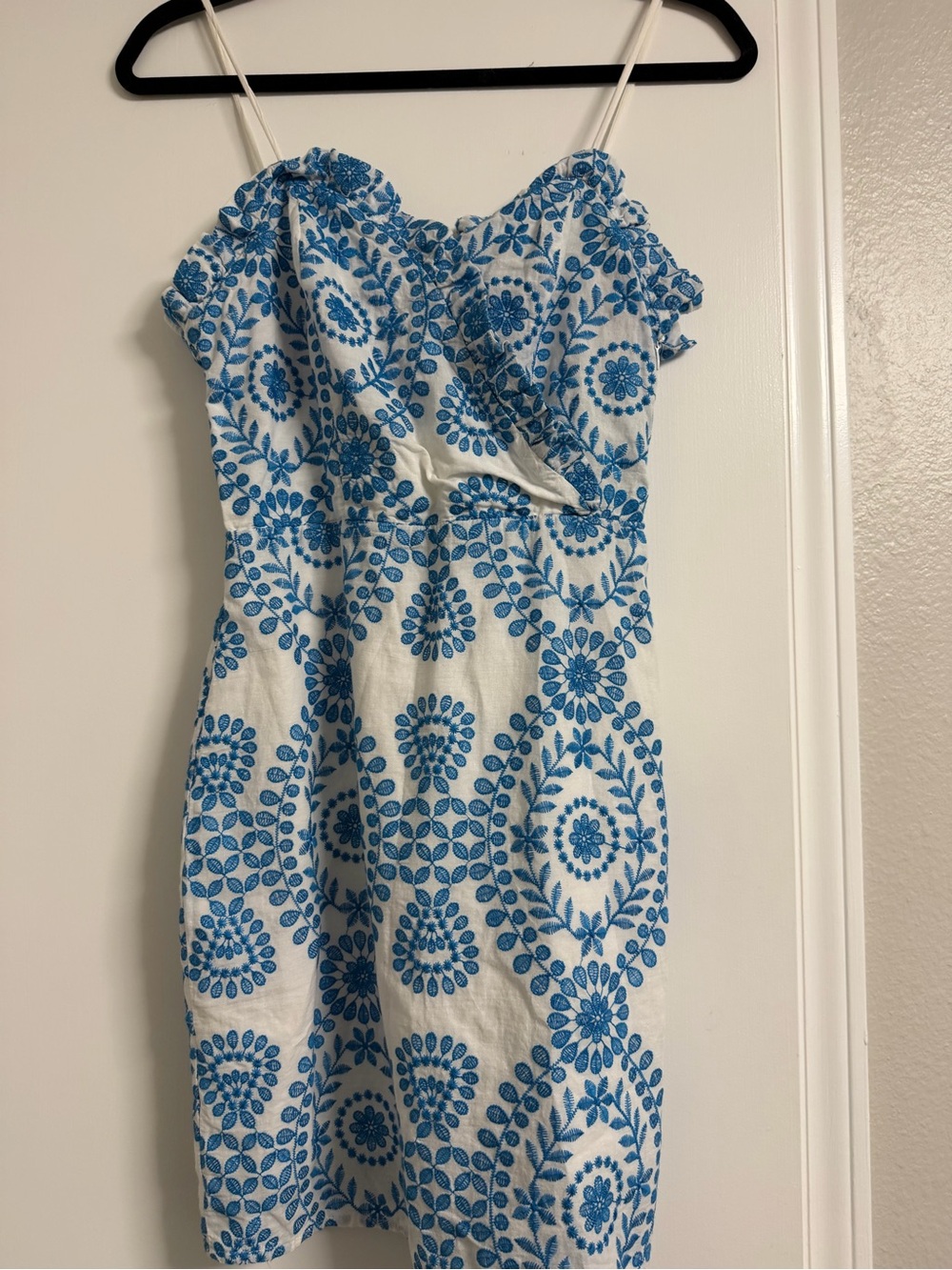 Anthropologie Endless Rose White & Blue Embroidered Sundress